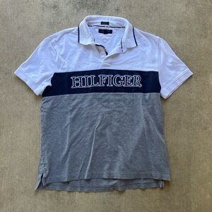Tommy Hilfiger White and Gray Polo Shirt Classic Style